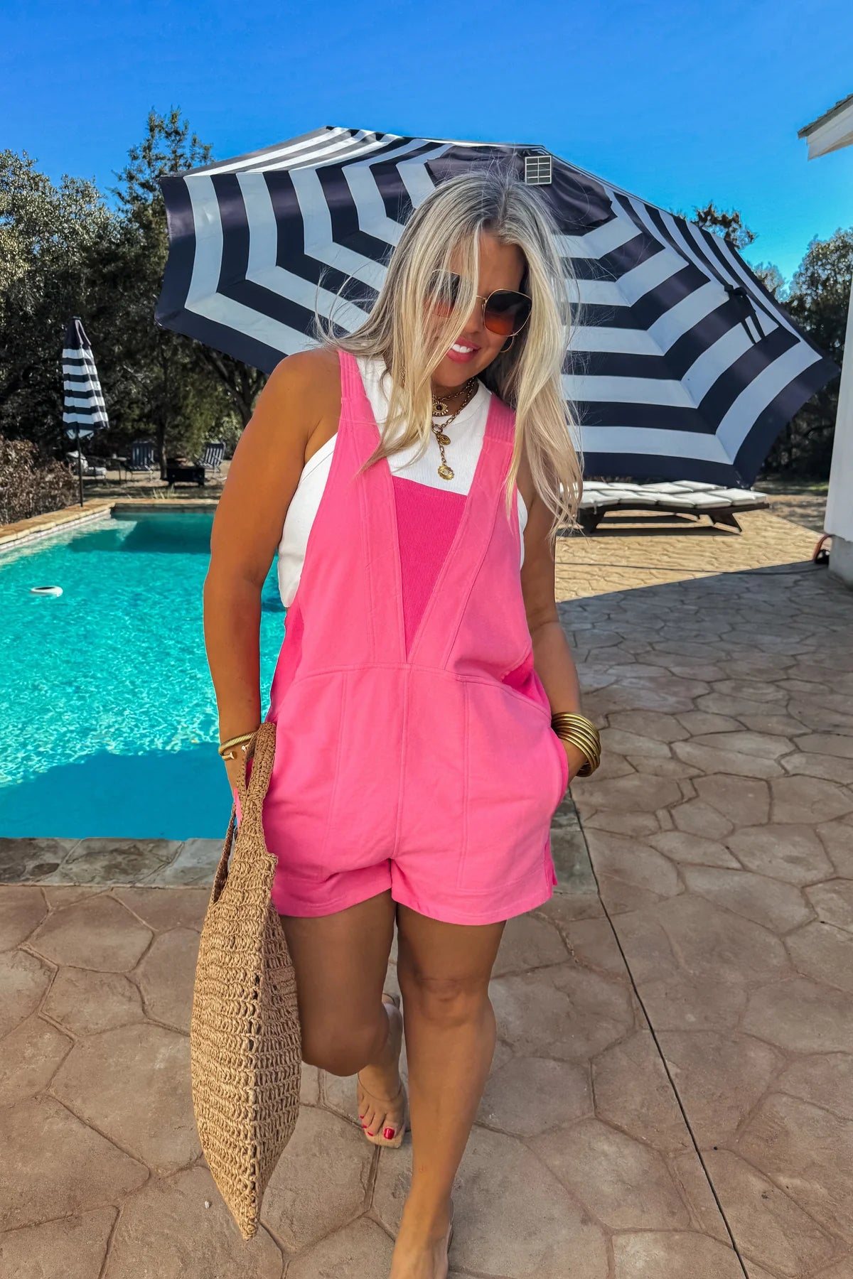 beach please pink romper