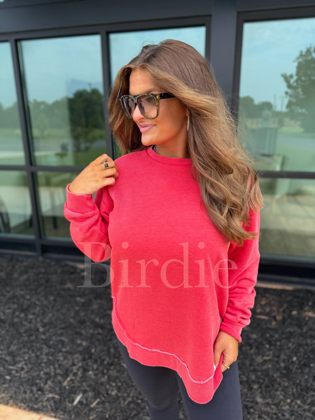 red ash wash round hem pullover