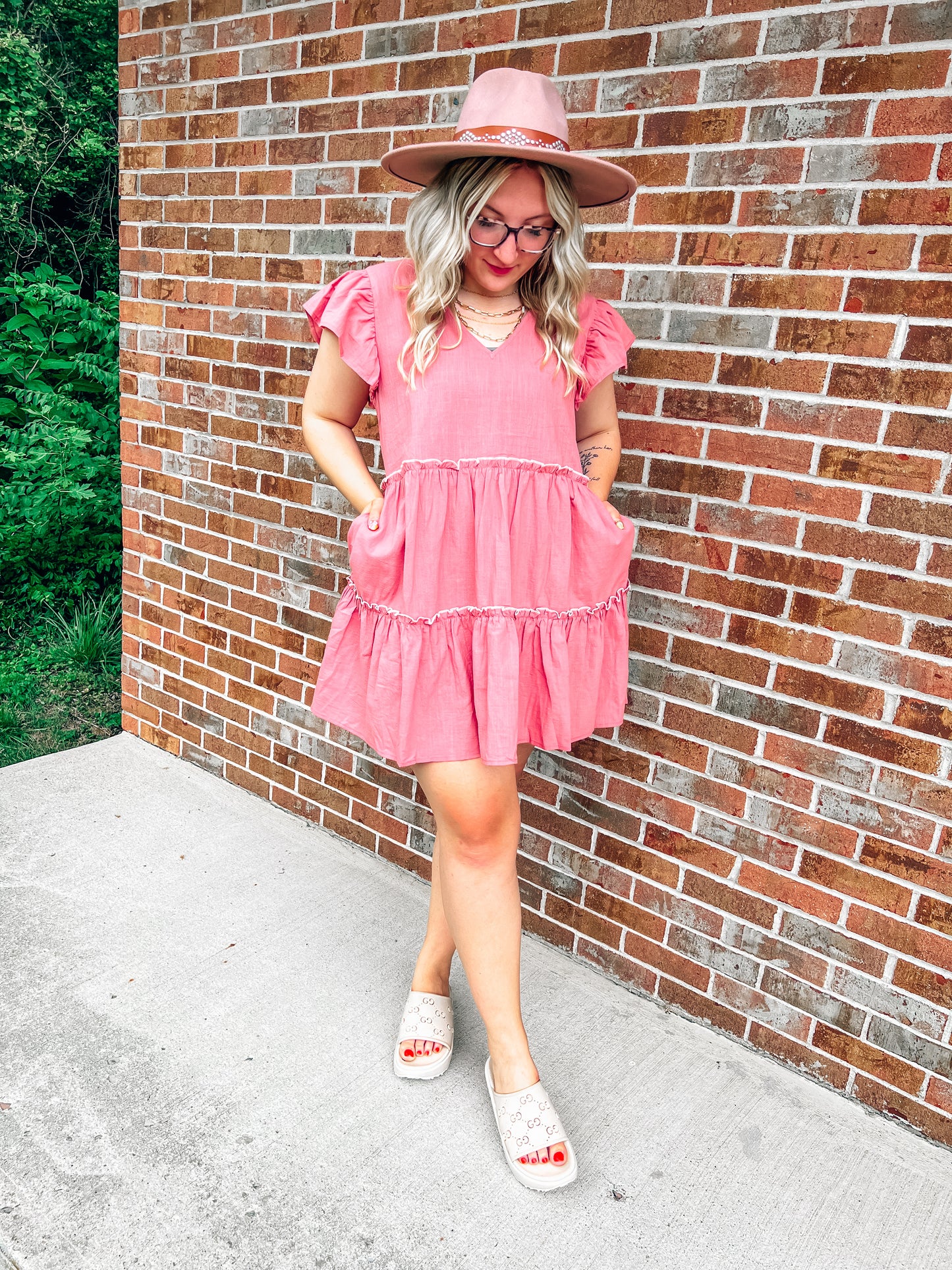 bow tie tiered dress in rose