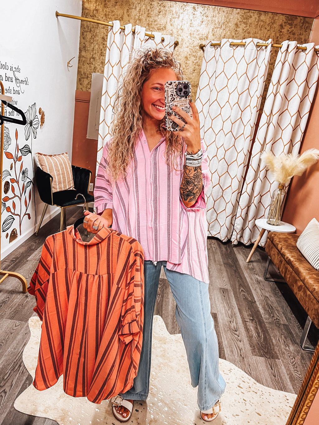 button up oversized striped summer tops