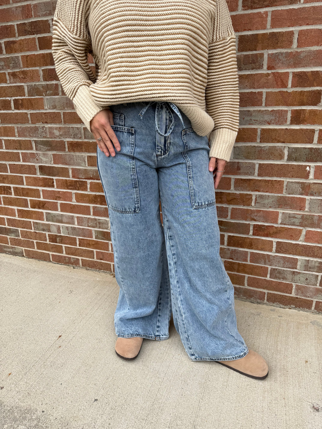 med wash tie denim pants