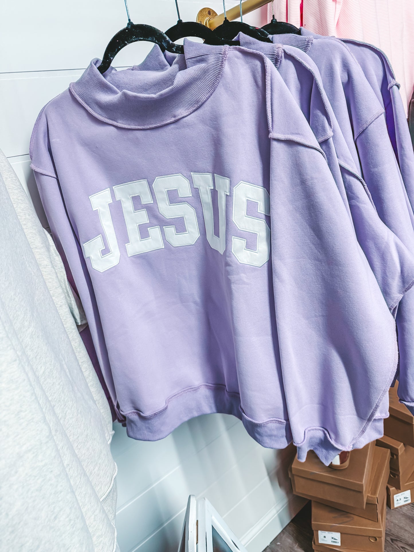 purple jesus embroidered mock neck