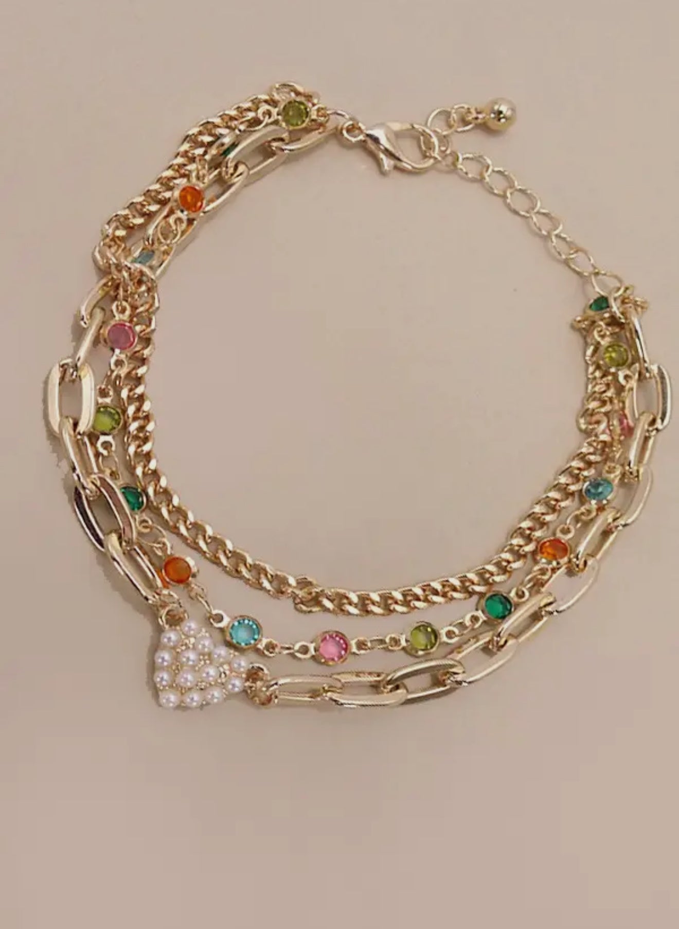 pearl heart stone multi layer bracelet