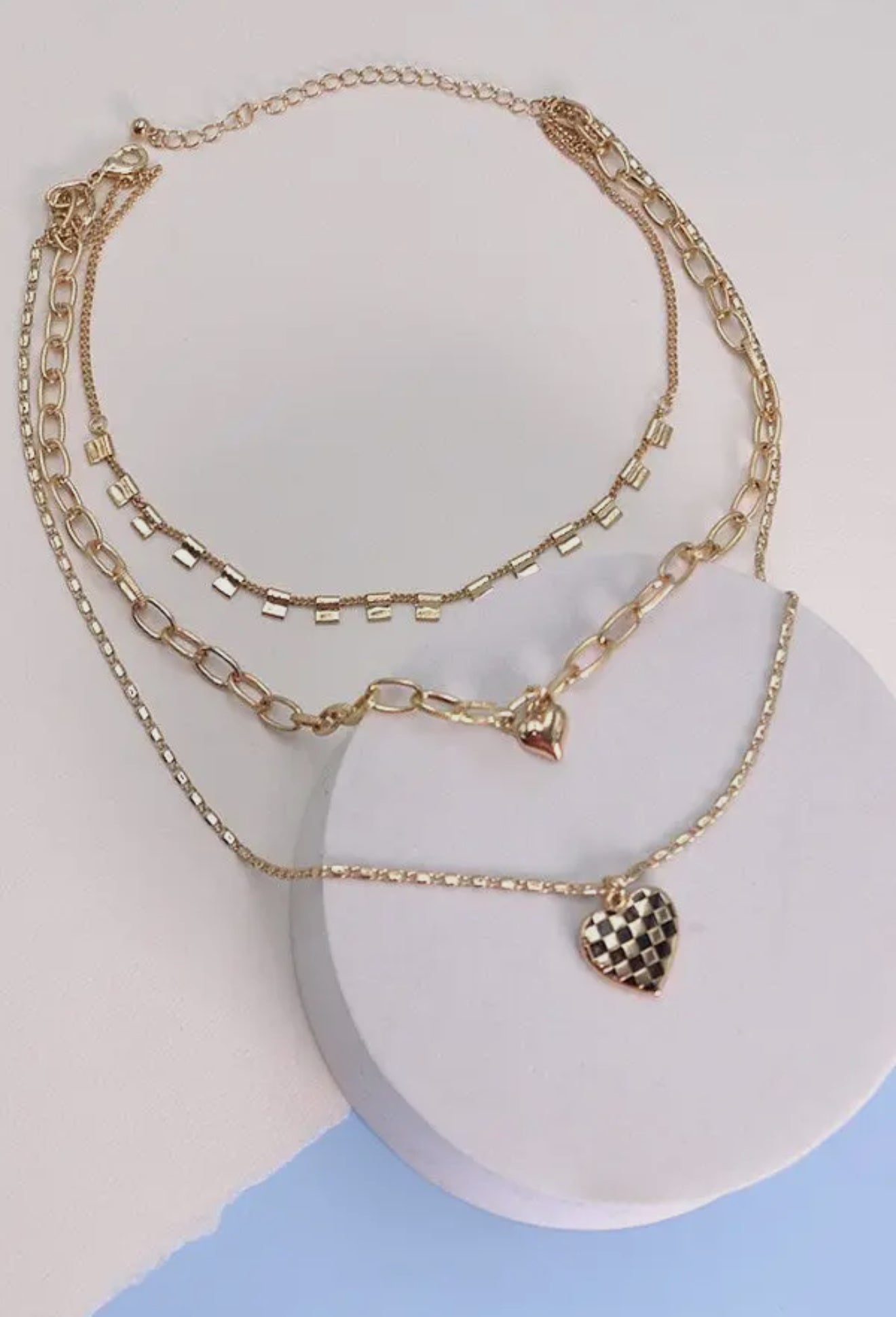 triple layer checkered heart necklace