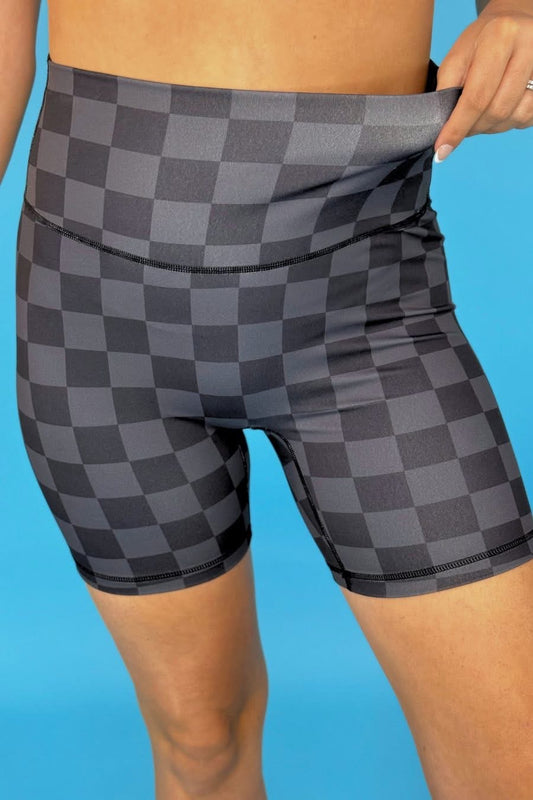 black checkered biker shorts