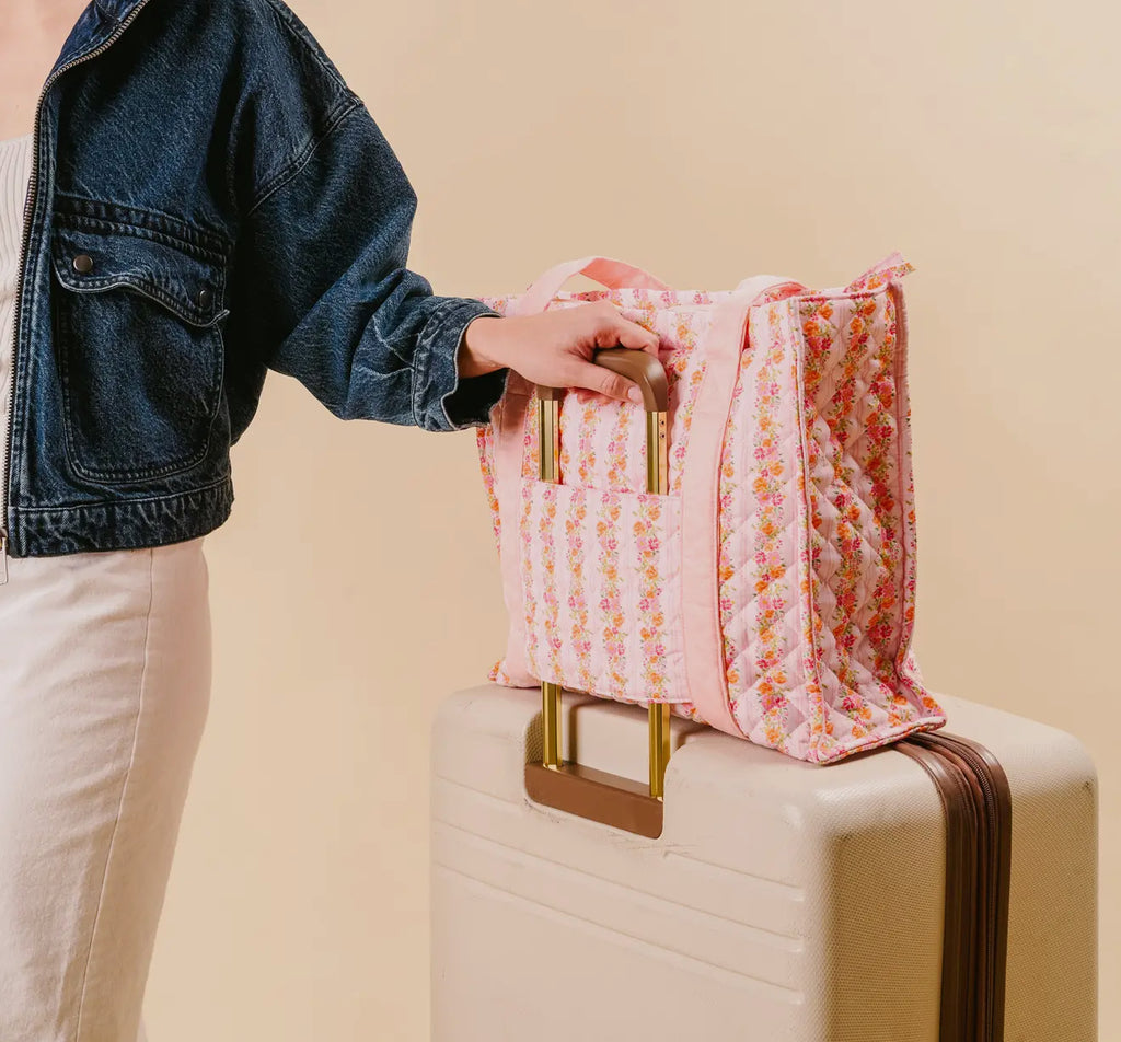 everyday quilted tote bag in petal parade pink