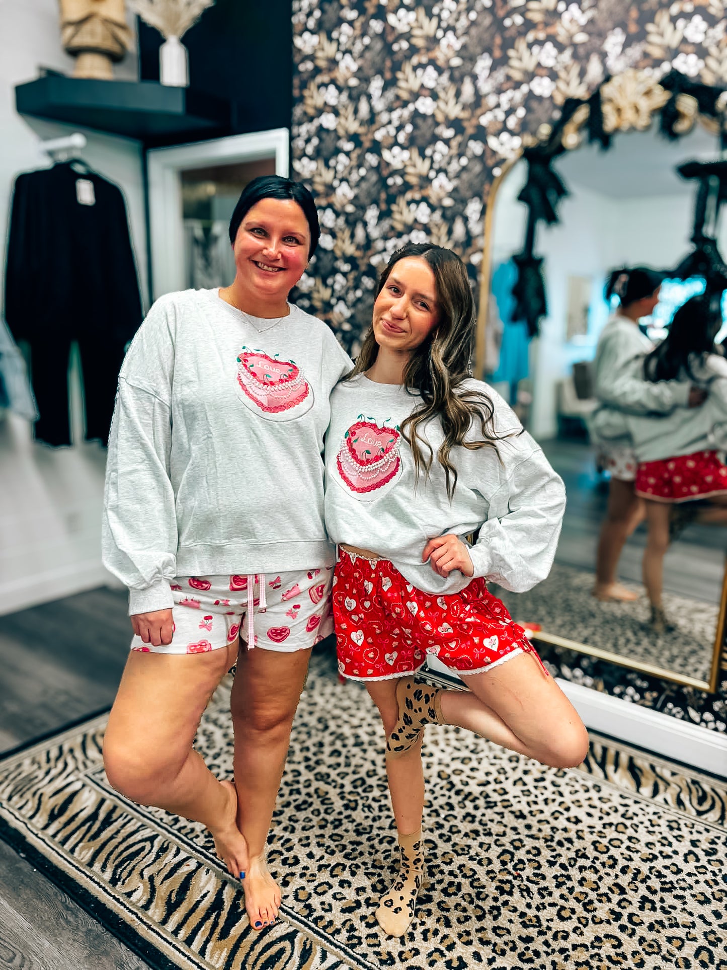 red lace and bow detail heart shorts