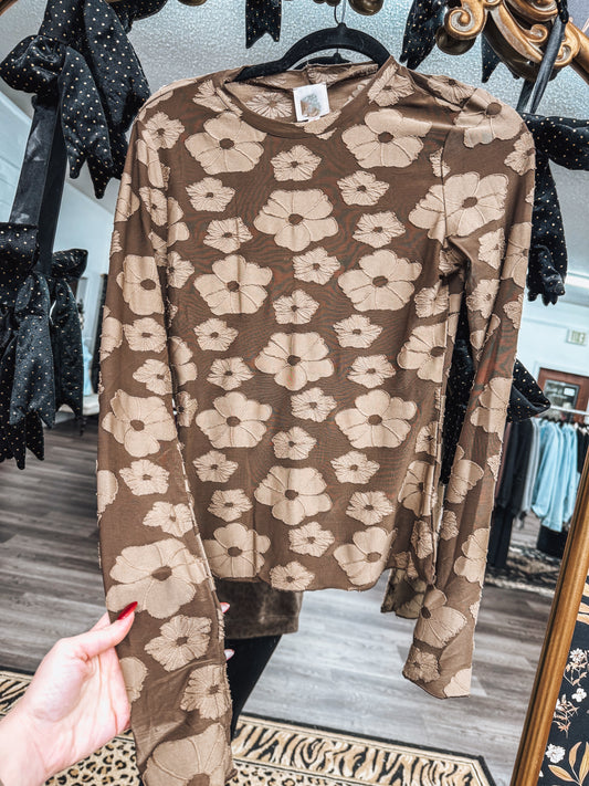 brown floral layering top