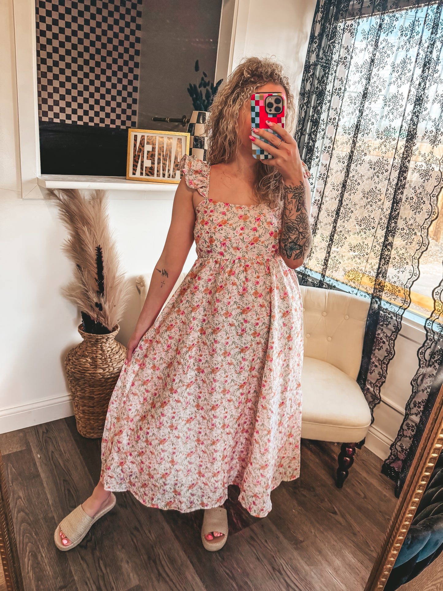 pink & orange spring floral dress