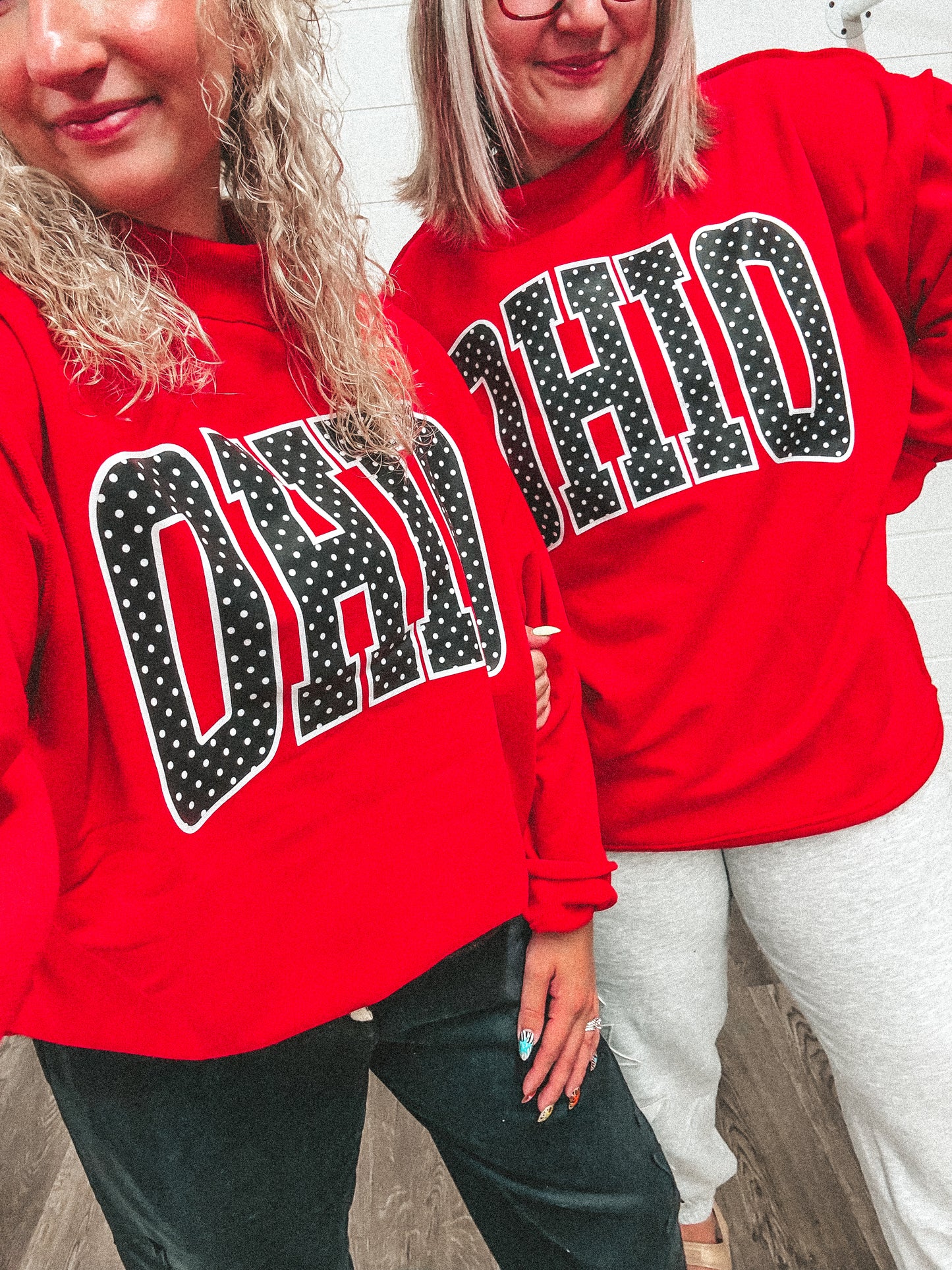 Red OHIO polka dot mockneck