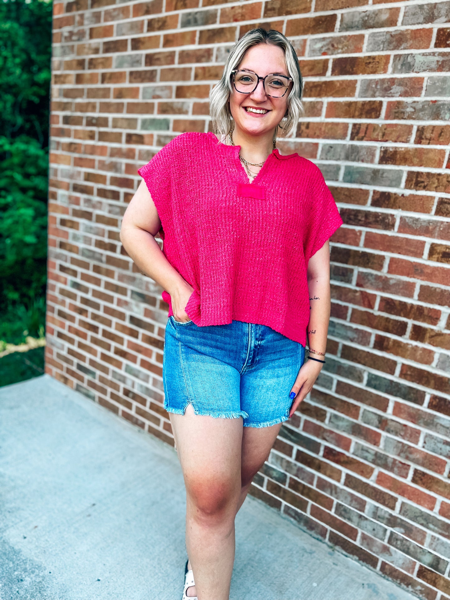 fuschia sweater sleeveless top