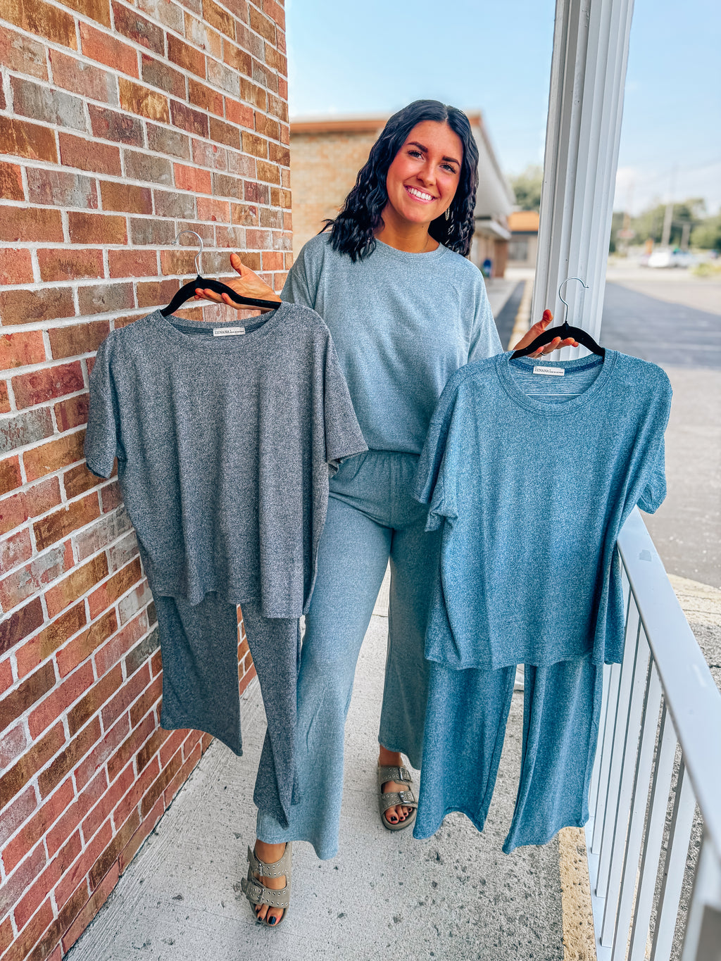 soft melange short sleeve & pants set