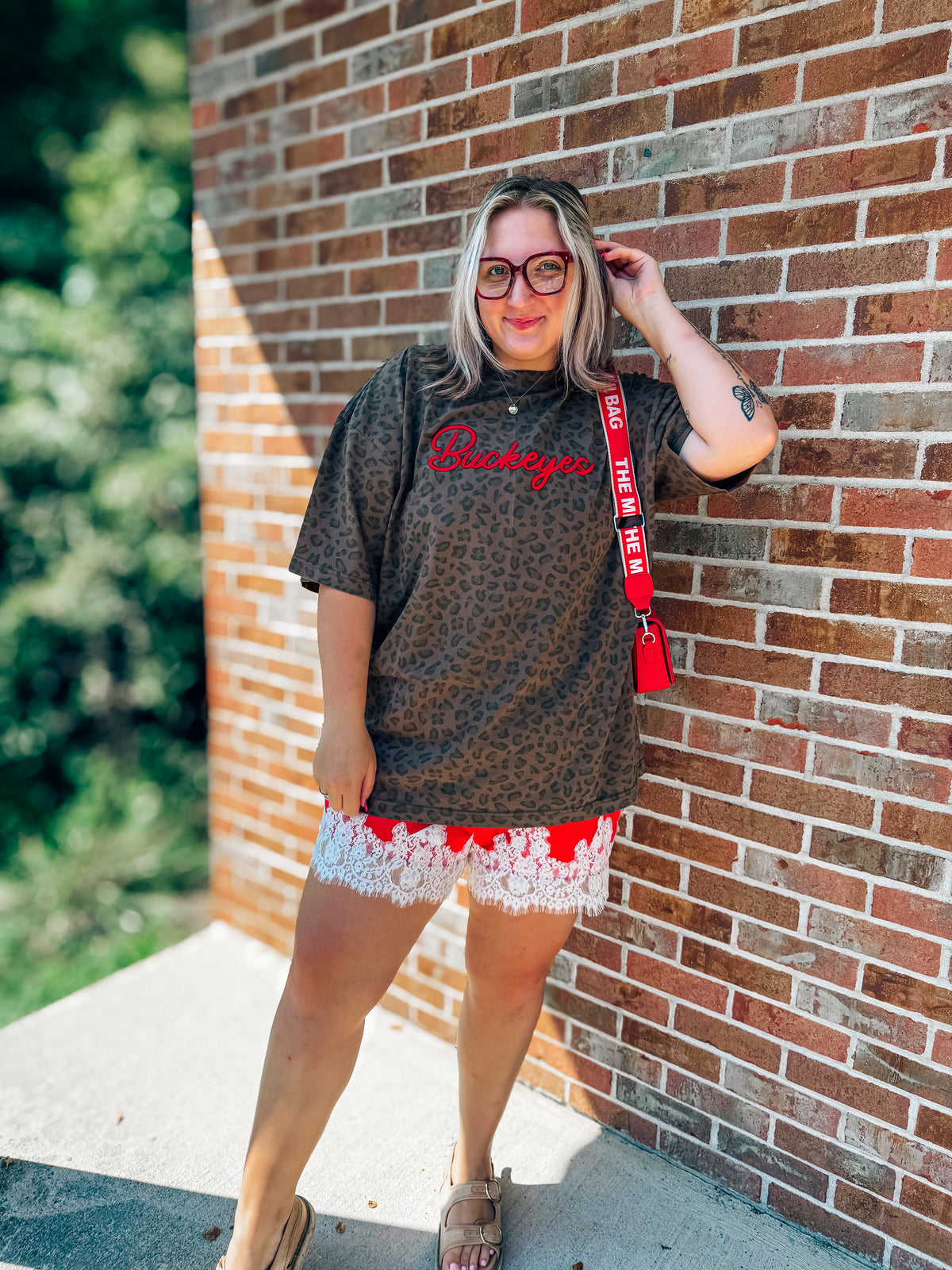 Leopard oversized tee with puff embroidery BUCKEYES
