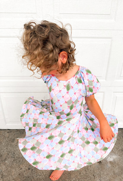 bamboo kids dress & shorts colorful diamond bow set PREORDER