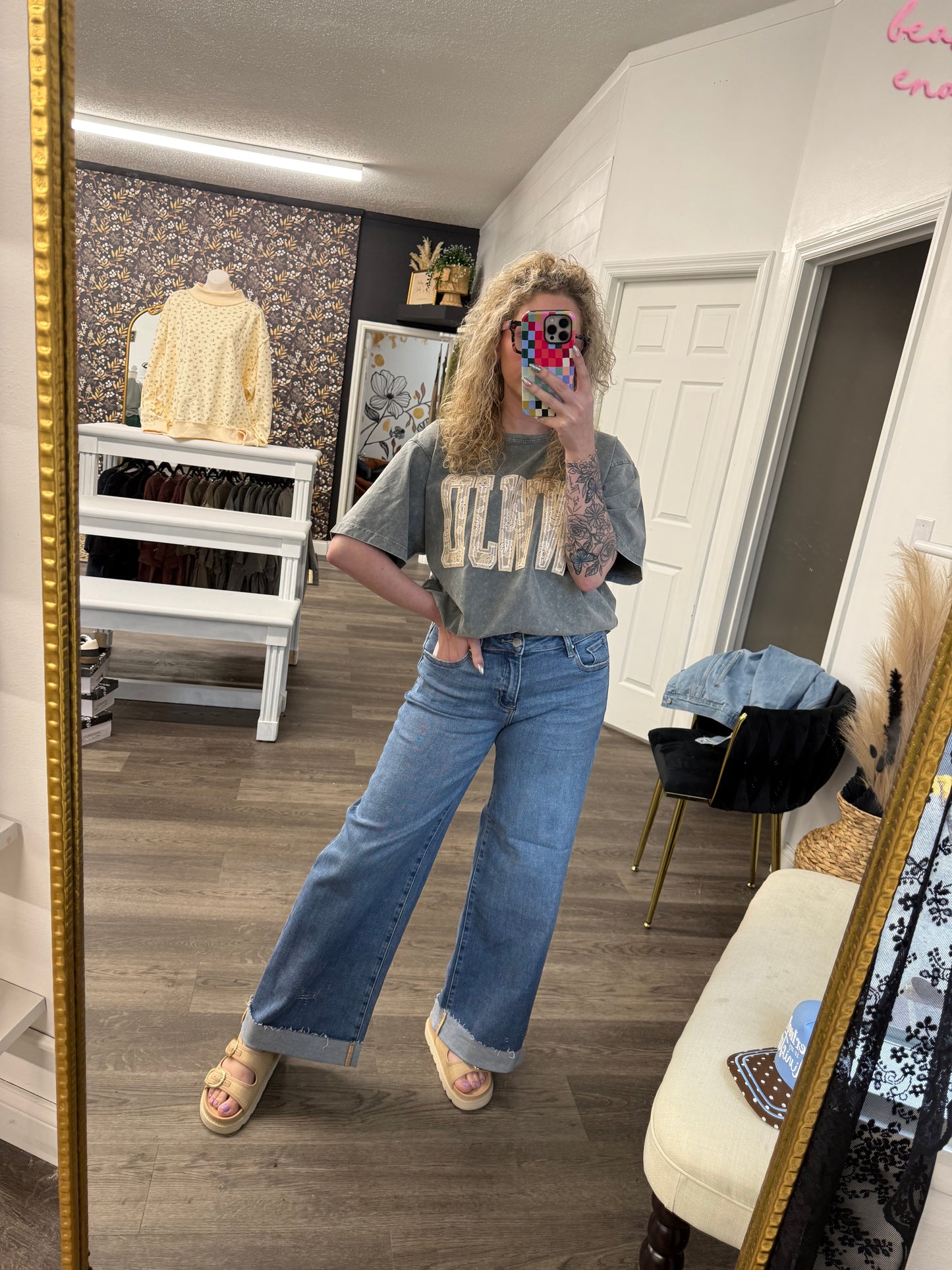 RESTOCK ankle cuff wife leg medium wash denim