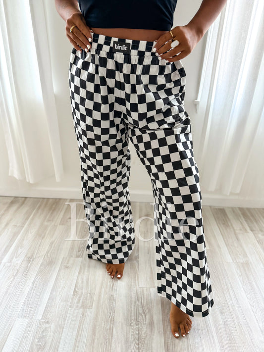 birdie boxer pants—leopard & checkered