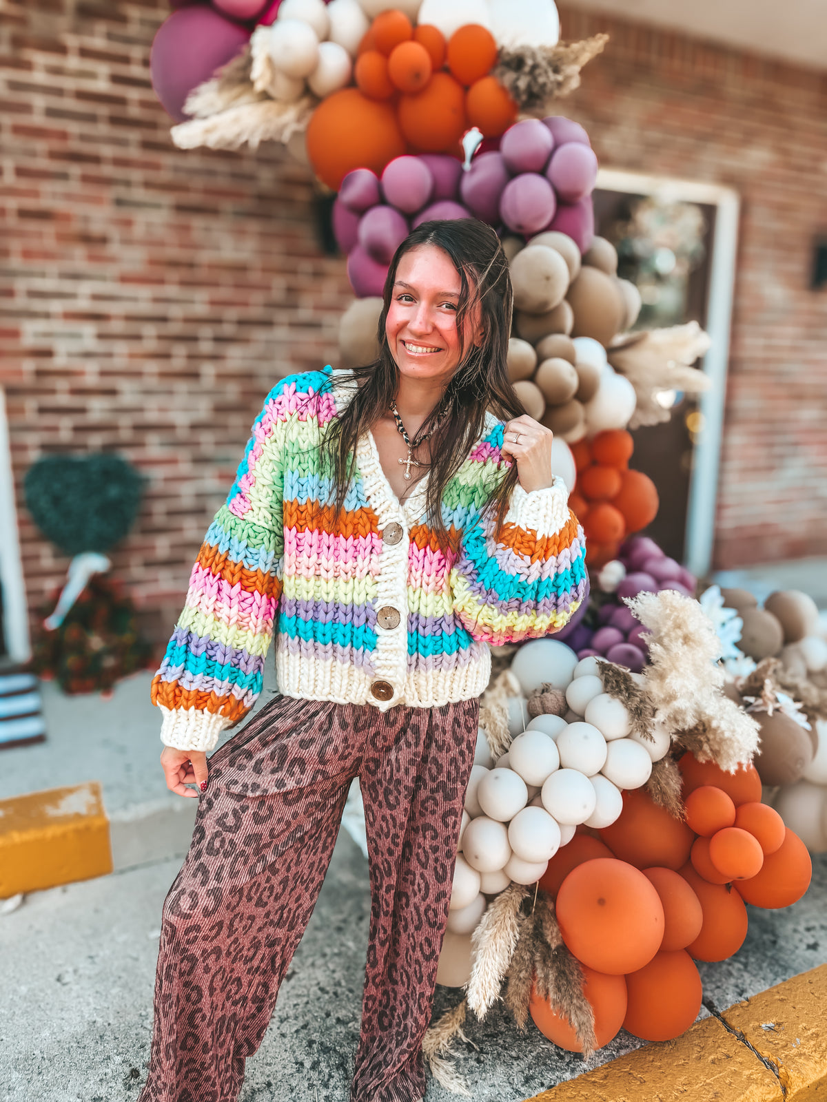 Rainbow chunky knit cardigan ￼