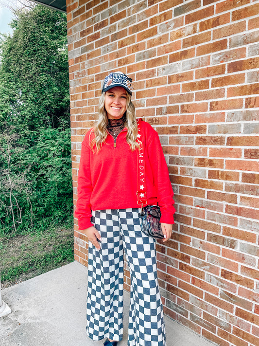 black and white checkered pants