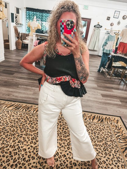 cream risen wide leg jeans
