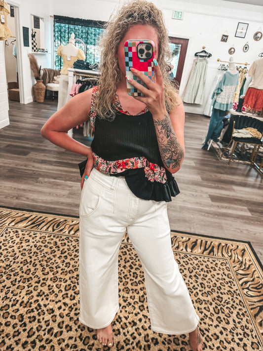 cream risen wide leg jeans