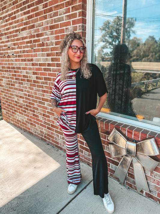 Black and red striped split  branded set
