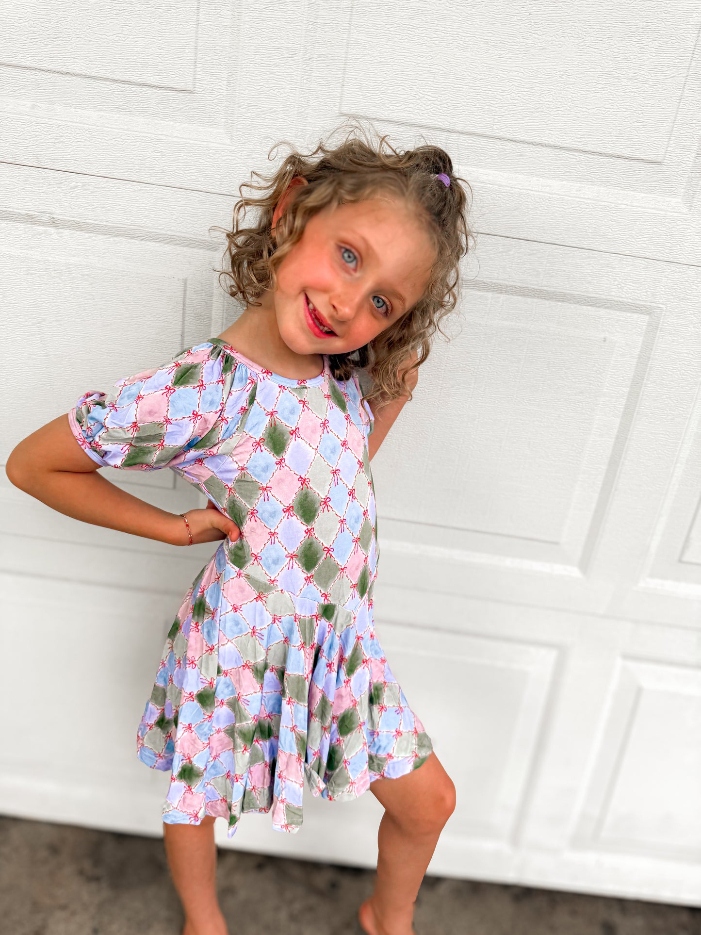 bamboo kids dress & shorts colorful diamond bow set PREORDER