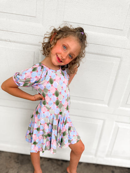 bamboo kids dress & shorts colorful diamond bow set PREORDER