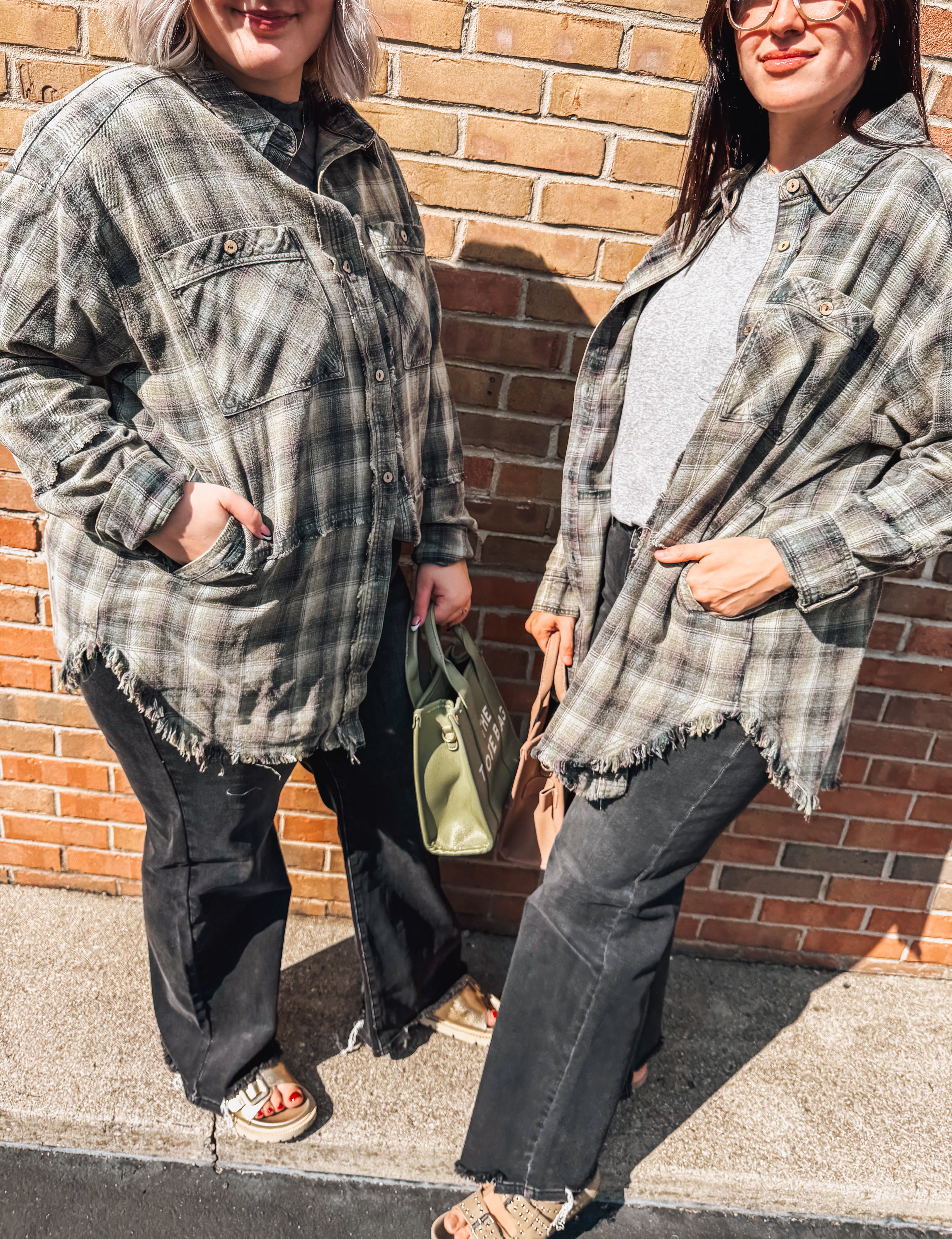 green & black oversized das flannel with pockets