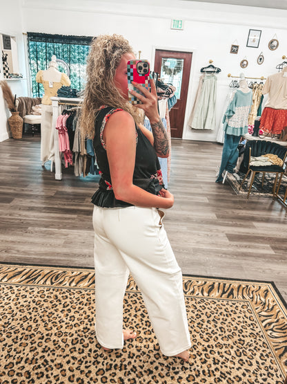 cream risen wide leg jeans