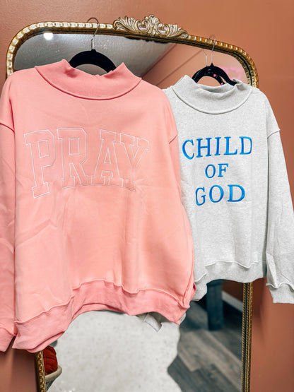pink PRAY embroidered mock neck