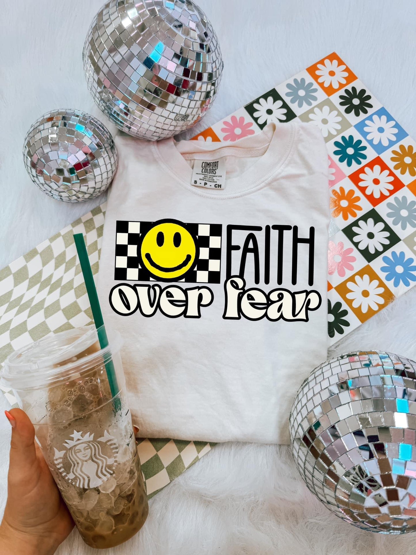 Faith over fear checkered smile tee