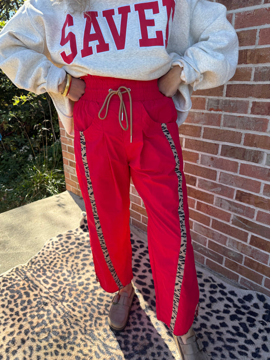 Leopard trim track pants in 2 colors