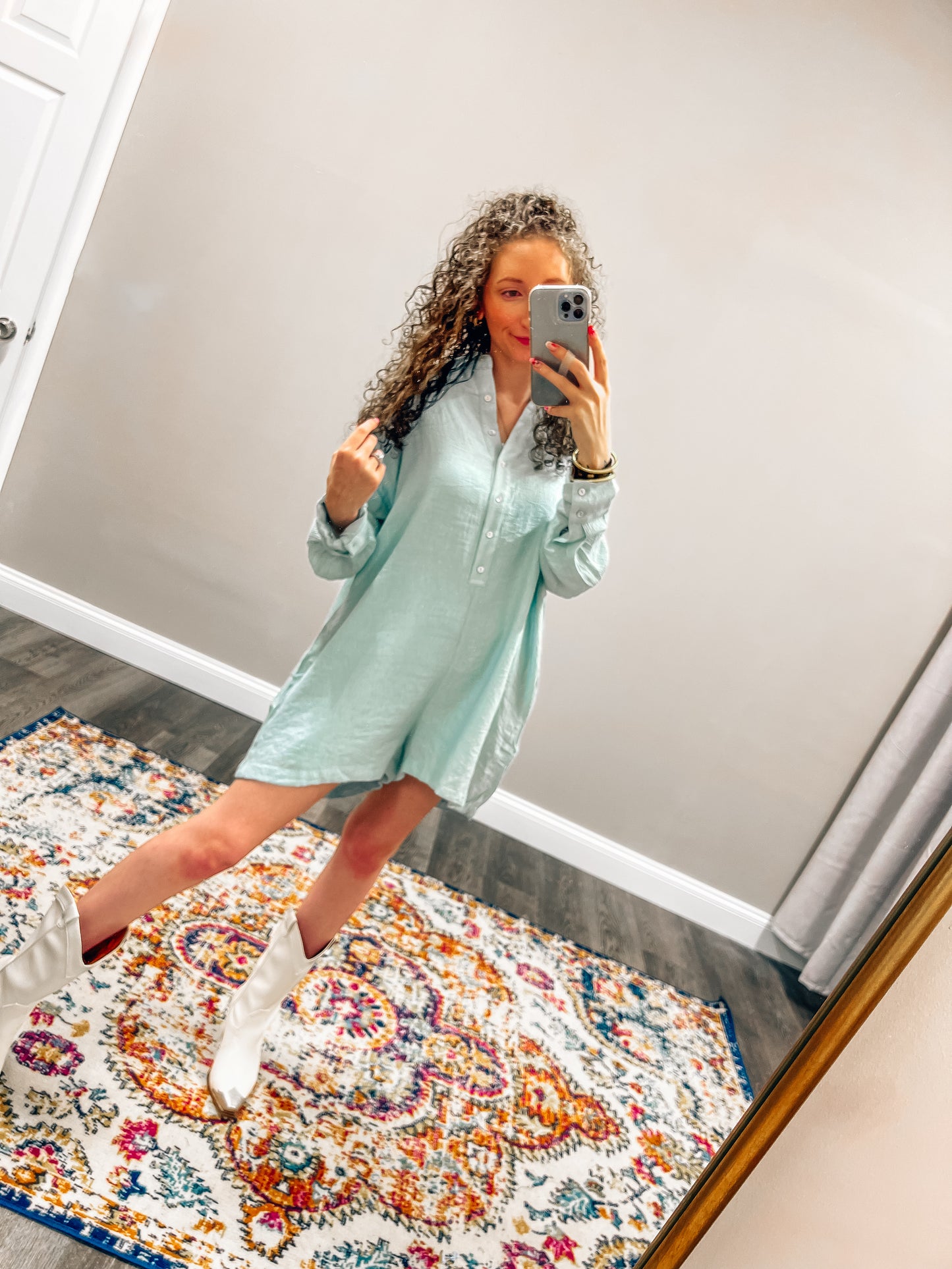 sky linen bottom up long sleeve romper ￼