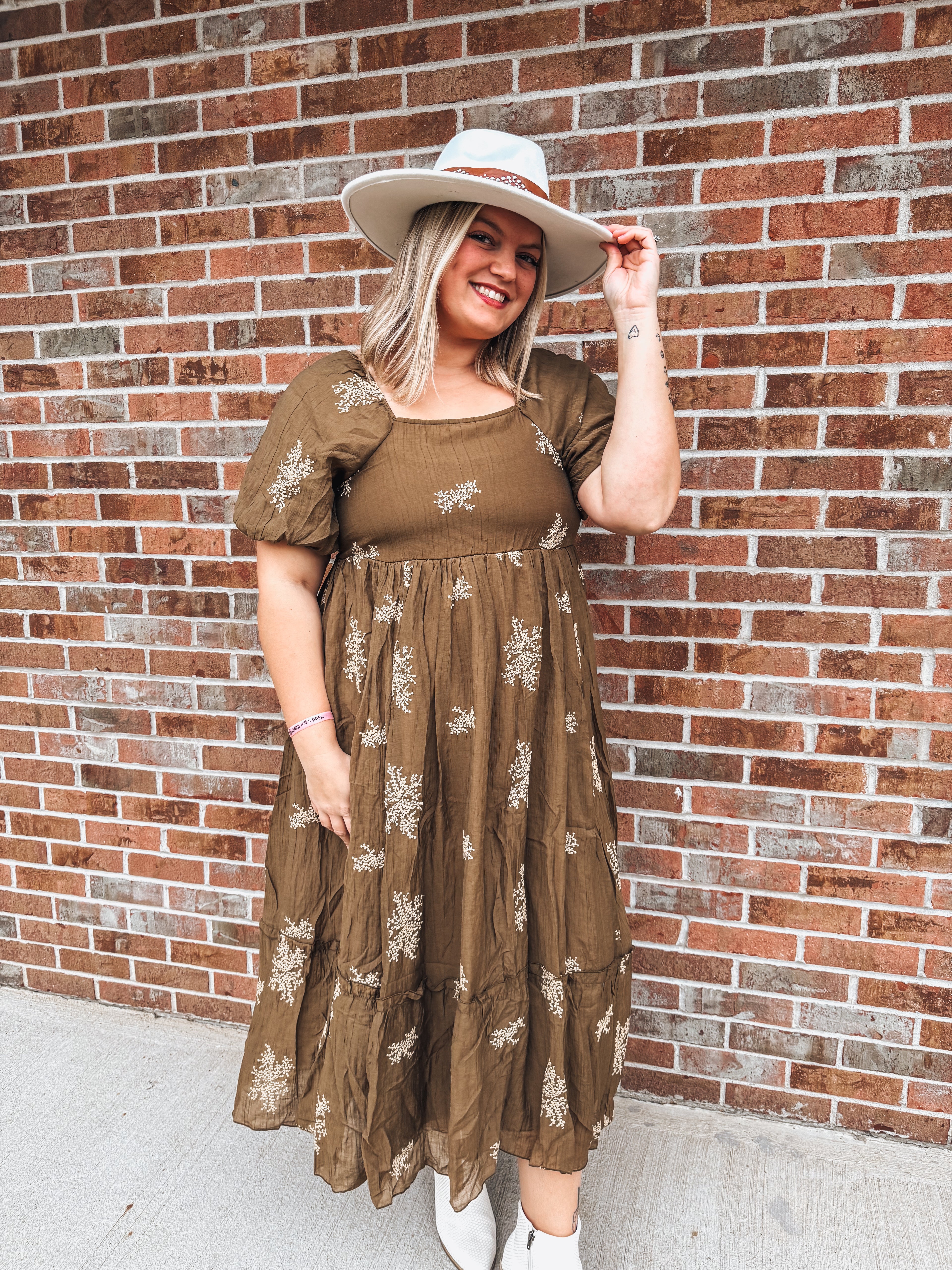 embroidered floral brown green dress small-3x