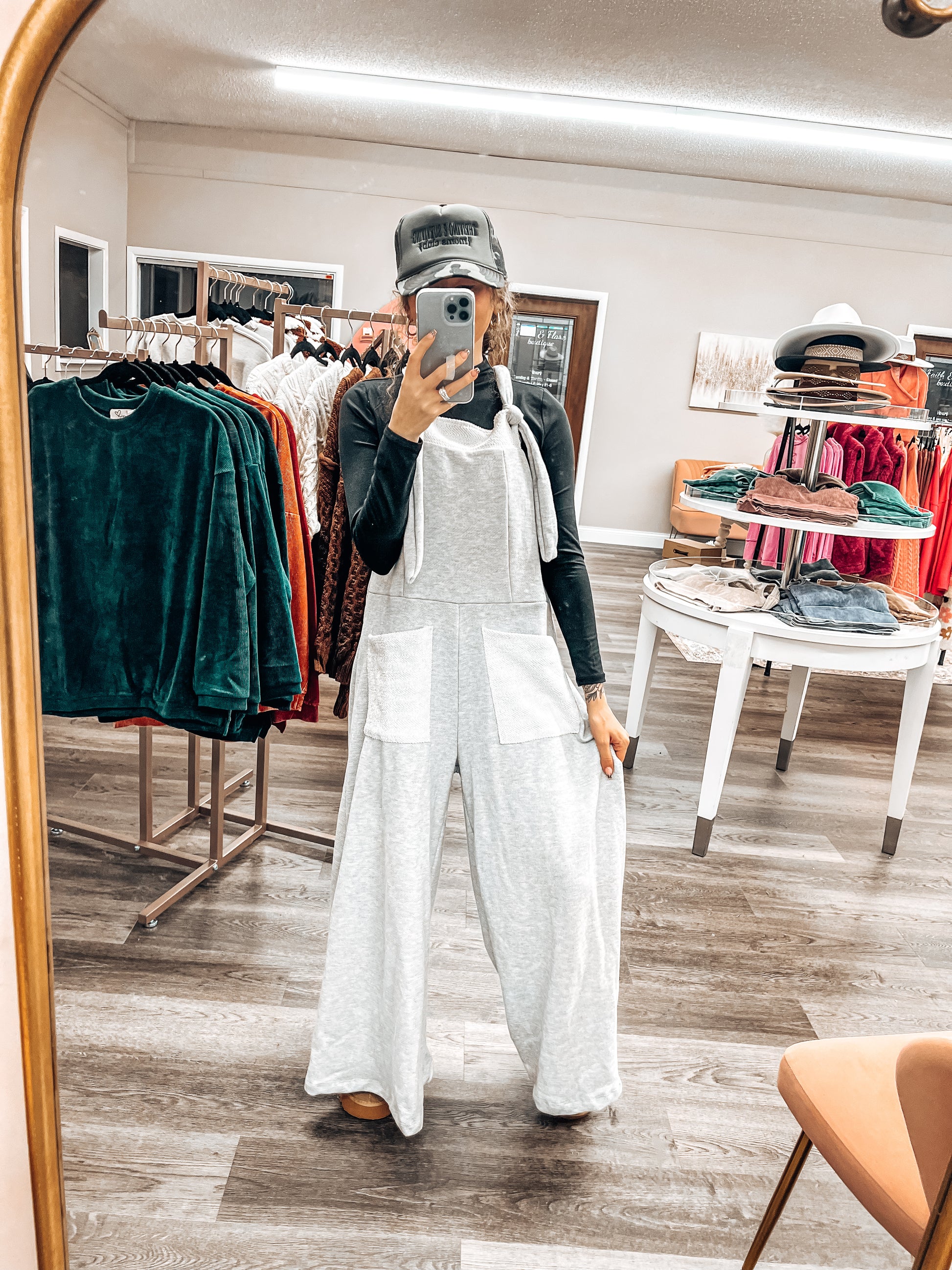 airport overall ash grey jumpsuit – Faith and Flare Boutique