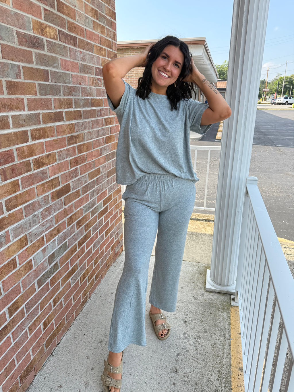 soft melange short sleeve & pants set