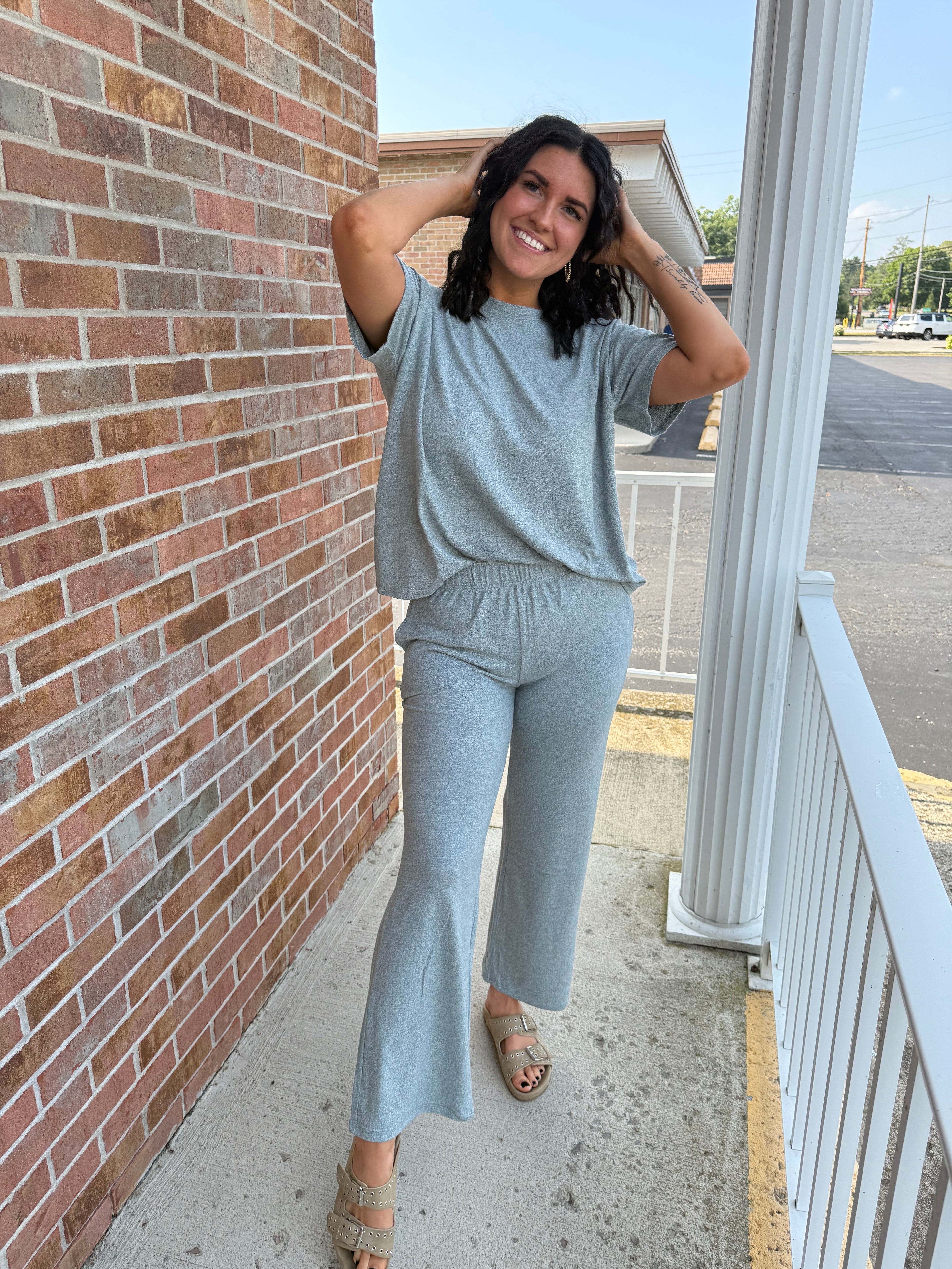 soft melange short sleeve & pants set