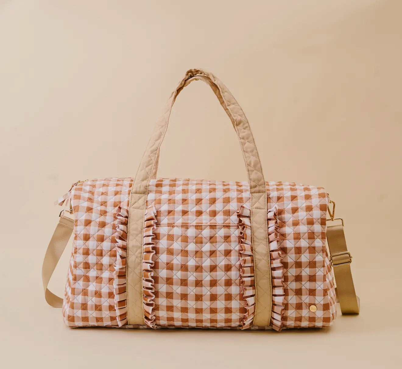 on the go quilted maple gingham weekender bag