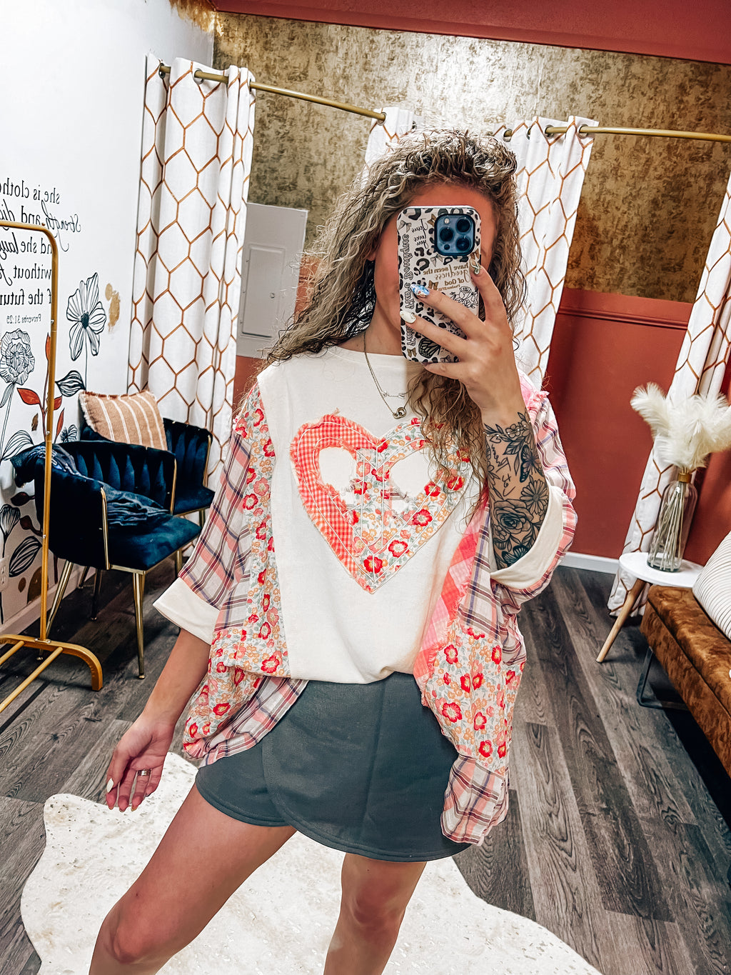 peace & love floral patch flannel top