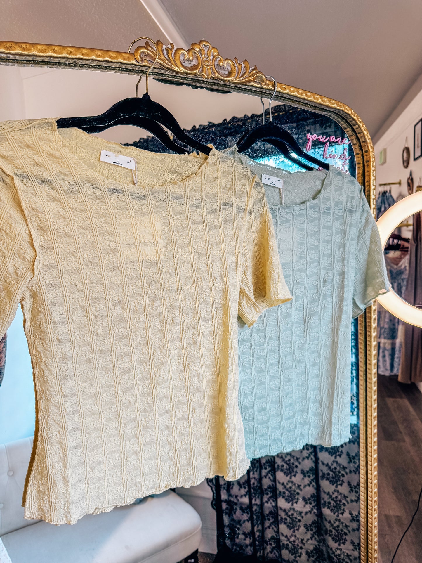 lace mesh short sleeve tops