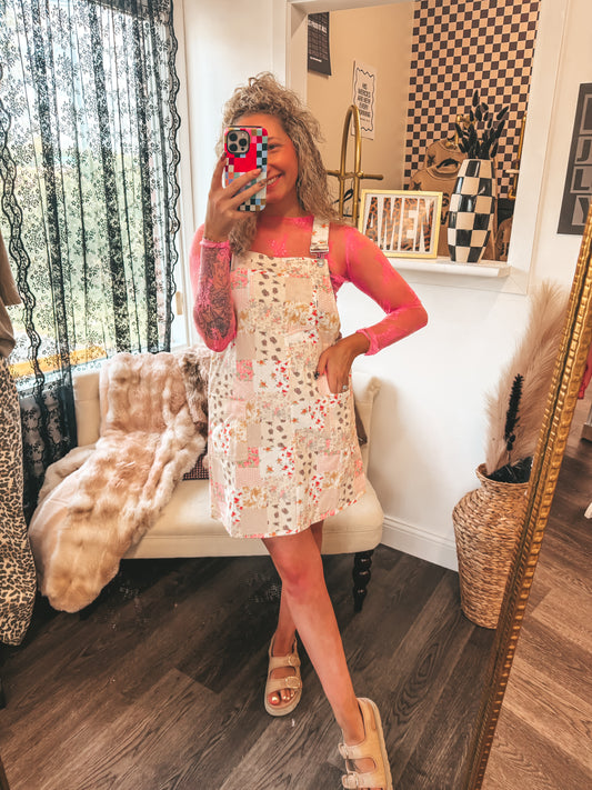 floral patchwork print overall dress