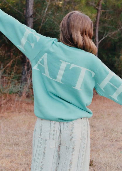 believer-faith teal pullover