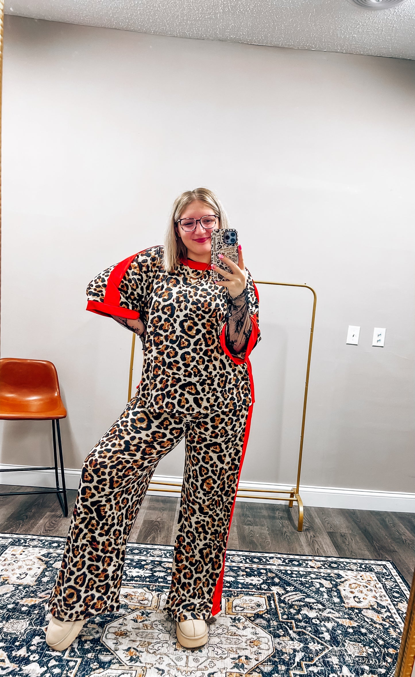 red and leopard top