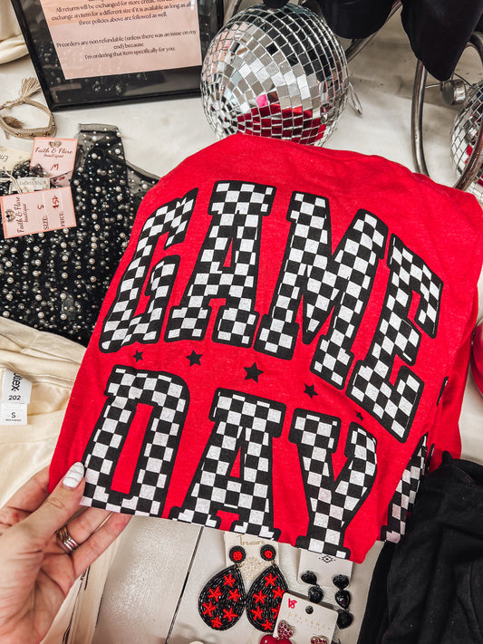 red game day checkered tee