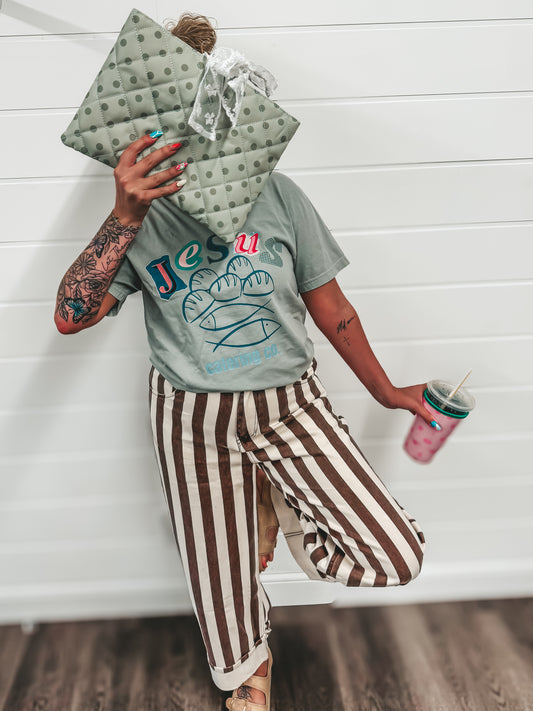 barrel wide leg brown striped denim pants