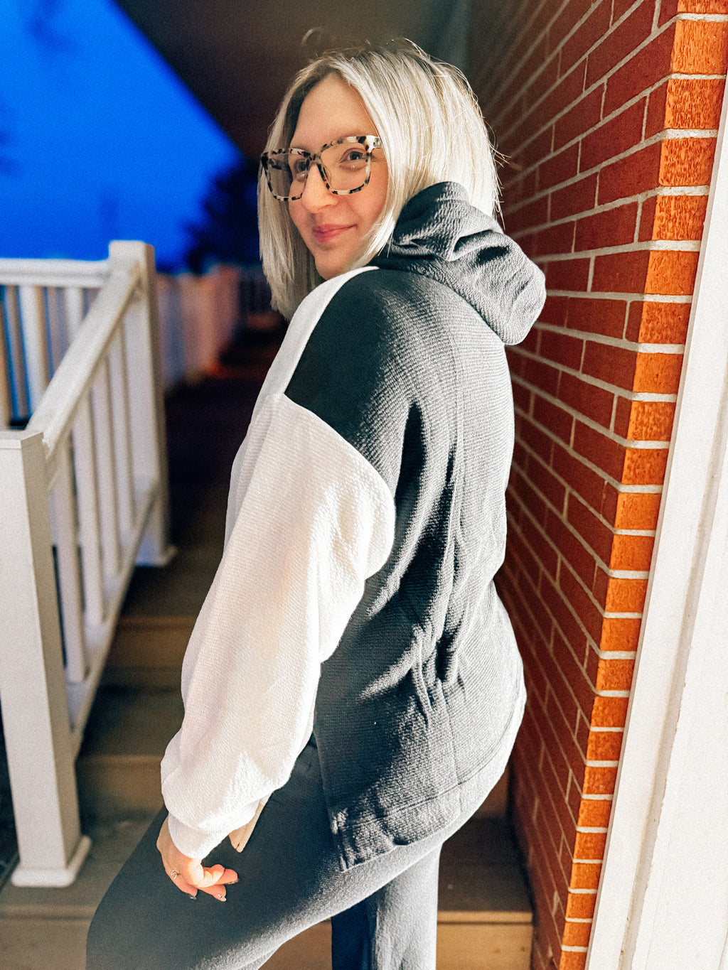 colorblock cloudy knit hoodie