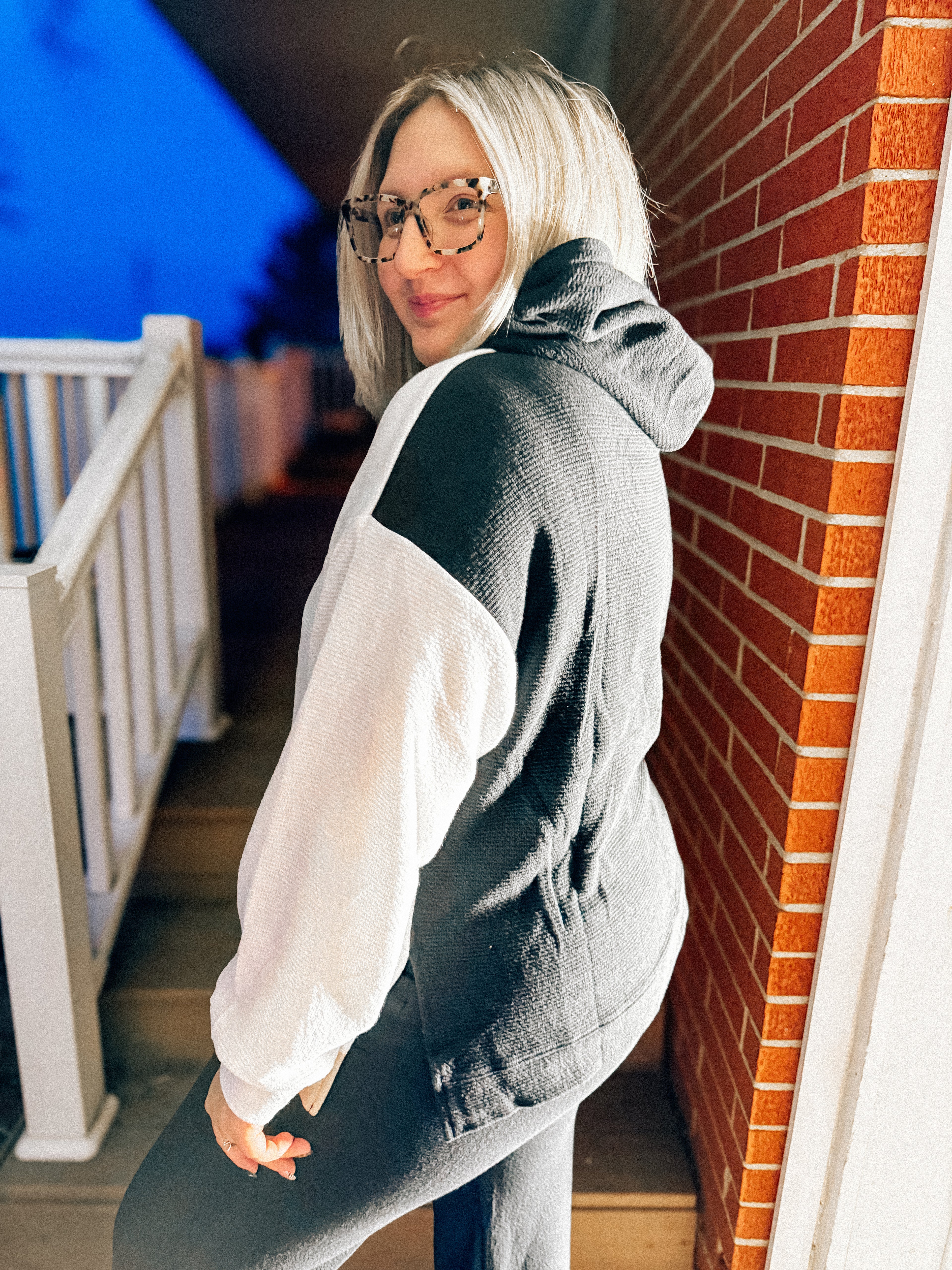 colorblock cloudy knit hoodie