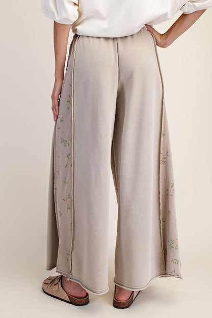 preorder- FLORAL PRINT WASHED TERRY PALAZZO PANTS