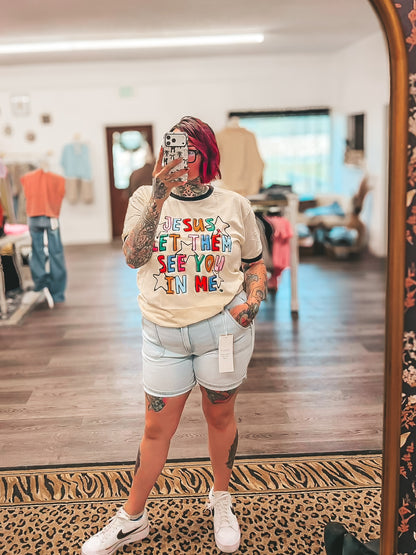 risen light wash mom shorts