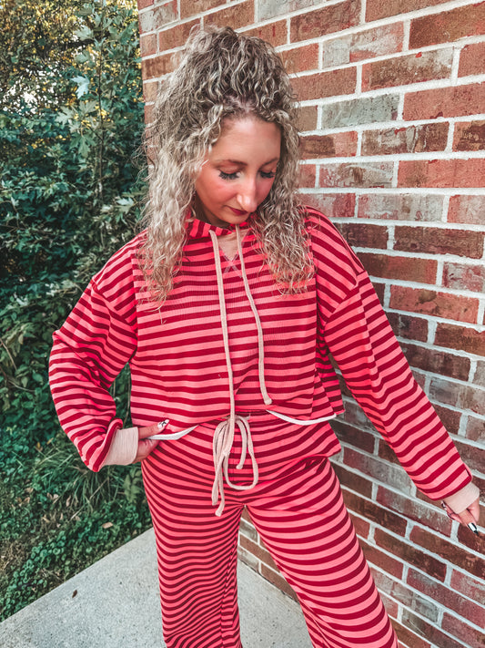 Fall sunset striped French terry hoodie